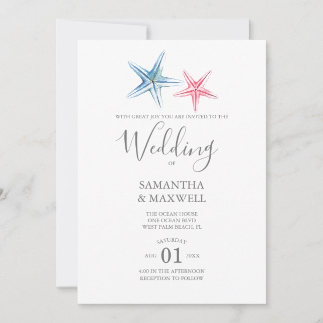 Convite de Casamento na Praia - Estrela do Mar (Frente)