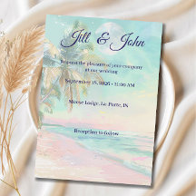 Convite de Casamento na Praia Pôr do Sol Aquarela 