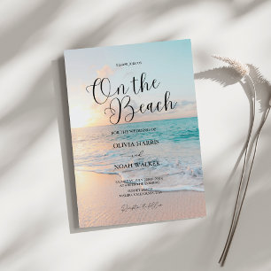 Convite de Casamento Na Praia Sol e Oceano Azul