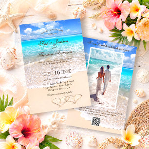 Convite de Casamento na Praia Tropical Elegante Có