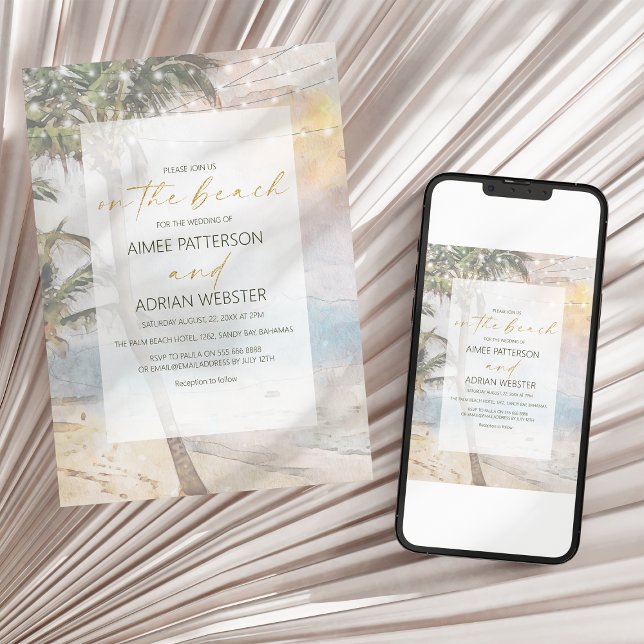 Convite de casamento na praia tropical moderna (Criador carregado)