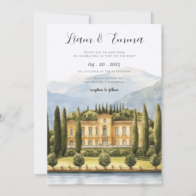 Convite de Casamento na Villa del Balbianello em L (Frente)