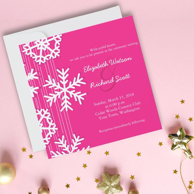 Convite de casamento Natal com flocos de neve rosa (Criador carregado)