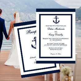 Convite de Casamento Náutico Âncora Marinha