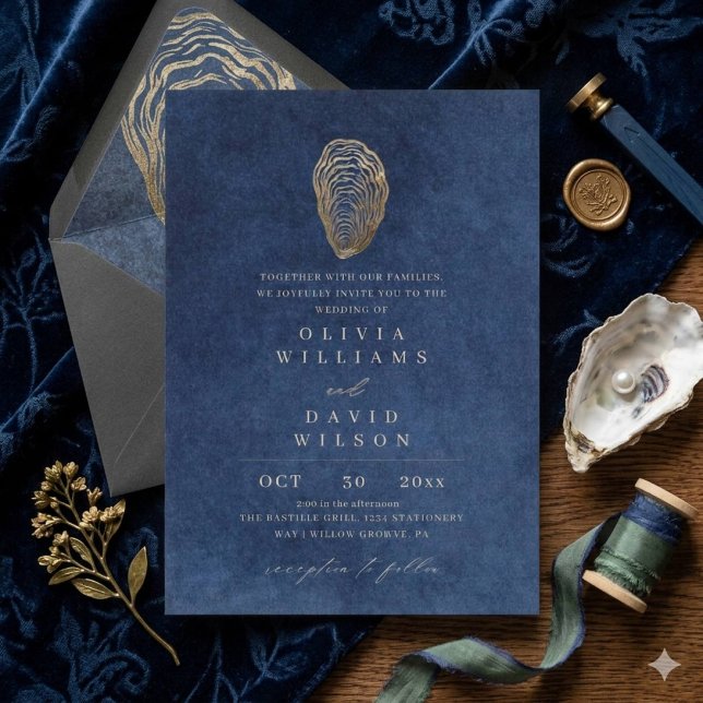 Convite de Casamento Náutico Azul Elegante (Criador carregado)