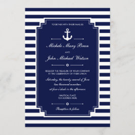 Convite de casamento Náutico Azul, Fresco, na moda