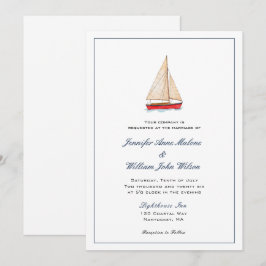 Convite de casamento náutico de barco à vela em aq