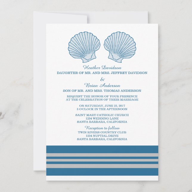 Convite de casamento Náutico de Cinzas Azuis (Frente)