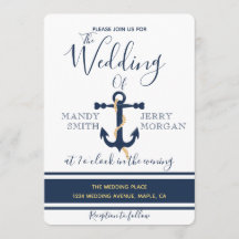 Convite de casamento náutico para âncora azul