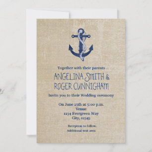 Convite de Casamento Naval Âncora Vintage Marinha