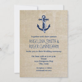 Convite de Casamento Naval Âncora Vintage Marinho