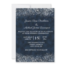 Convite de Casamento Navy Azul Branco Stardust