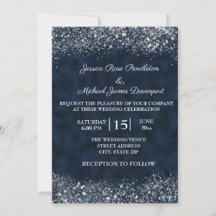 Convite de Casamento Navy Azul Branco Stardust