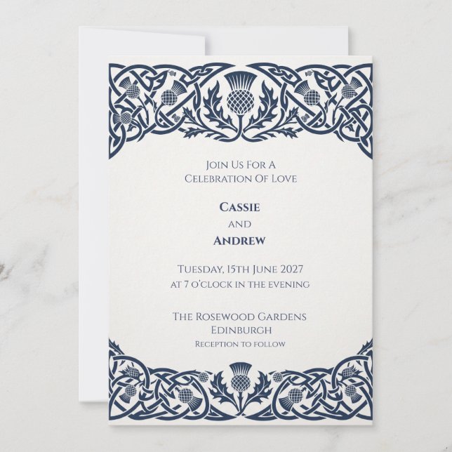 Convite de Casamento Navy Blue Celtic Knot (Frente)