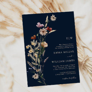 Convite de Casamento Navy Boho Flores Silvestres