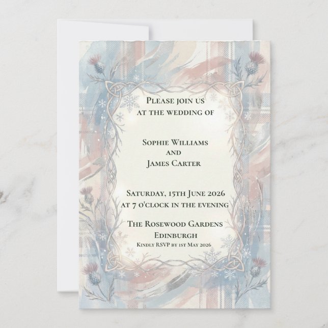 Convite de Casamento Navy Celtic Thistle (Frente)