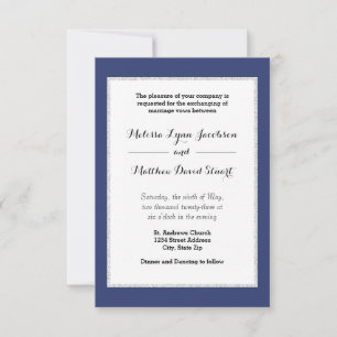 Convite de Casamento Navy & Faux Glitter Moldura -