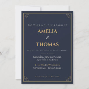 Convite de Casamento Navy Gold Art Deco Gatsby