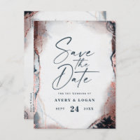 Convite de casamento Navy & Rose Gold Salve a Data
