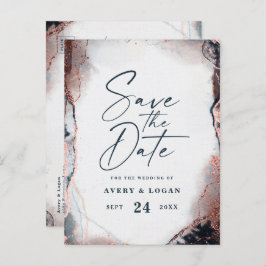 Convite de casamento Navy & Rose Gold Salve a Data