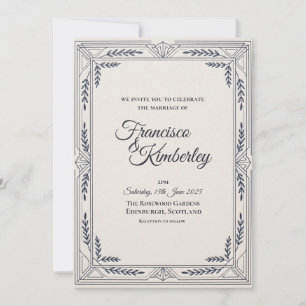 Convite de Casamento Navy Silver Art Deco