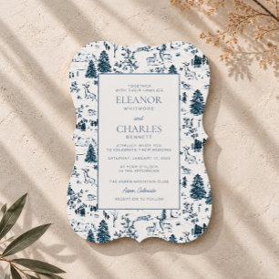 Convite de Casamento Navy Winter Toile Die-Cut