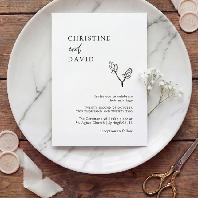 Convite de Casamento Negro e Branco Minimalista Bo (Criador carregado)