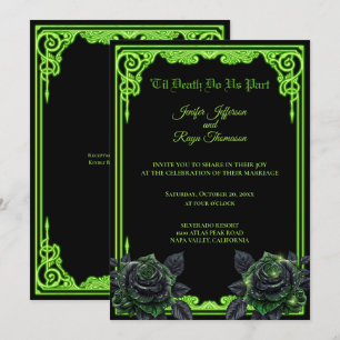 Convite de casamento Neon Verde com Brilho Gótico