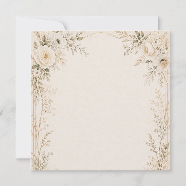 Convite de Casamento Neutro com Florais Refinados (Verso)