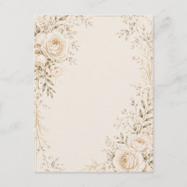 Convite de Casamento Neutro com Florais Refinados (Frente)