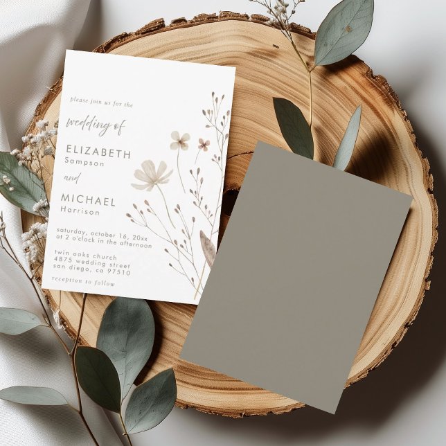 Convite de Casamento Neutro de Flor Selvagem Minim (Criador carregado)