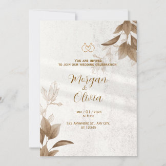 Convite de Casamento Neutro Elegante com Anéis de