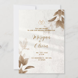 Convite de Casamento Neutro Elegante com Anéis de 