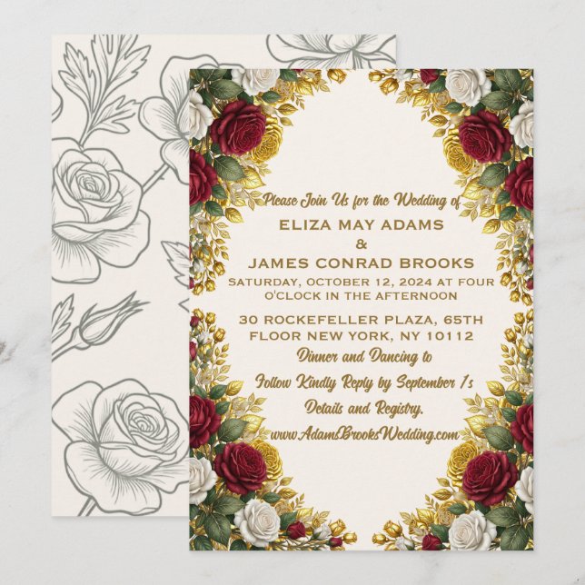 Convite de Casamento New York Rose (Frente/Verso)
