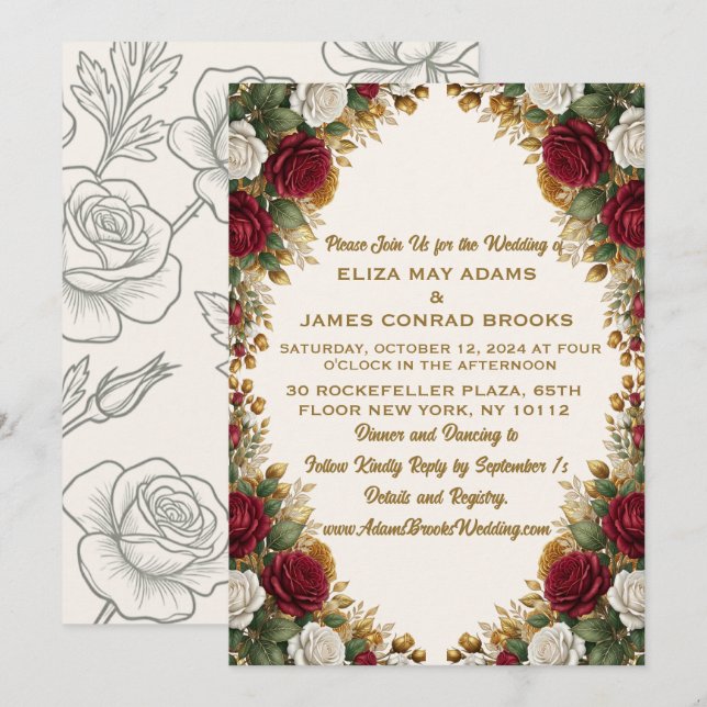 Convite de Casamento New York Rose (Frente/Verso)