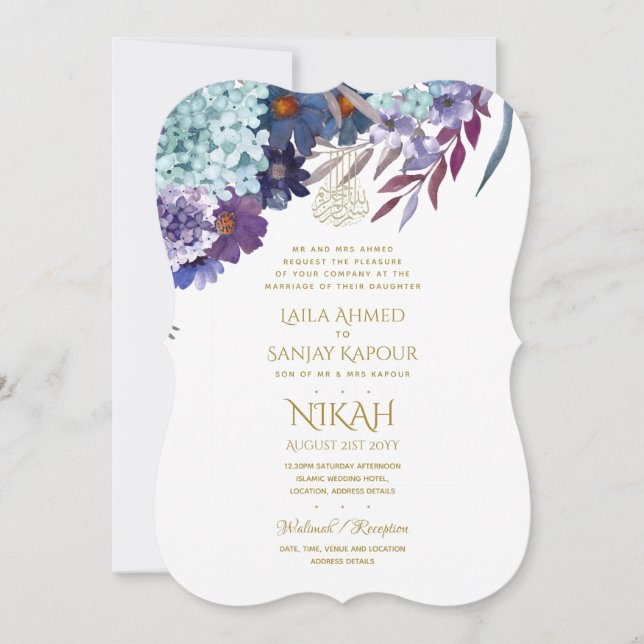 CONVITE DE CASAMENTO NIKAH - Walimah Purple Floral (Frente)