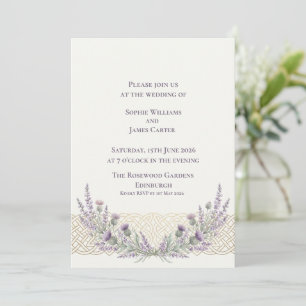 Convite de Casamento Nó Celta Lavanda Cardo Escocê