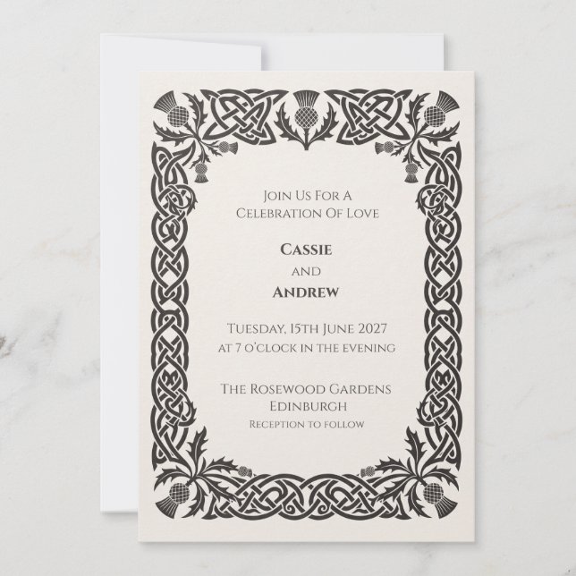 Convite de Casamento Nó Celta Marrom (Frente)
