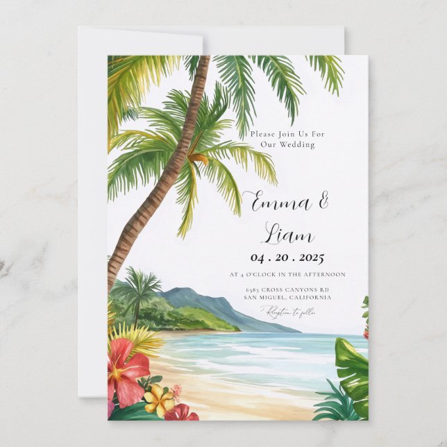 Convite de casamento no destino de praia Maui Hava (Frente)