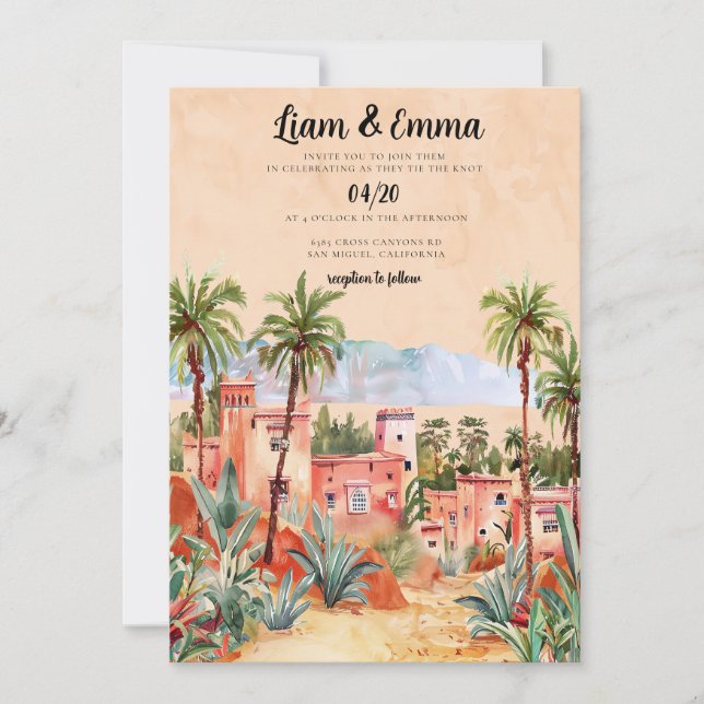 Convite de casamento no destino Marrocos (Frente)