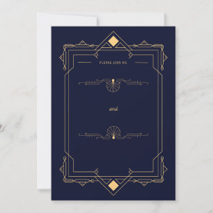 Convite de Casamento no Estilo Art Déco Azul Escur