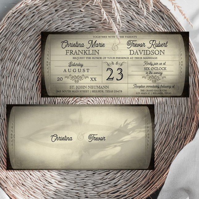 Convite de Casamento no Estilo Bilhete Antigo (Vintage Ticket Style Wedding Invitation)