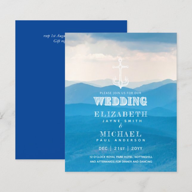 CONVITE DE CASAMENTO NO EXTERIOR COM TEMA NÁUTICO  (Frente/Verso)