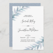 Convite de Casamento no inverno de Folhas Azul