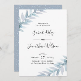 Convite de Casamento no inverno de Folhas Azul