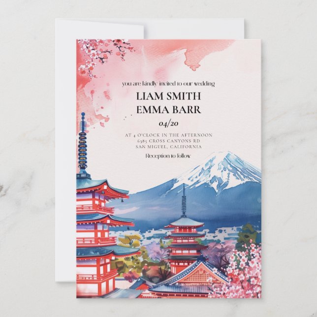 Convite de Casamento no Japão Ásia Japonês Destino (Frente)