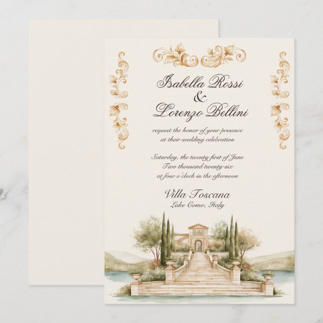 Convite de Casamento no Lago Como (Frente/Verso)