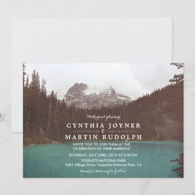 Convite de Casamento no Lago da Montanha Rústica (Frente/Verso)