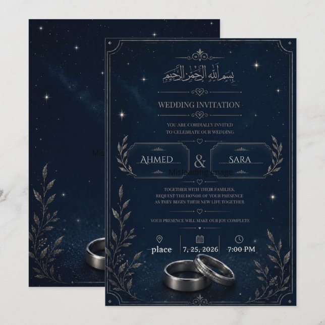 Convite de Casamento Noite Estrelada Azul Marinho  (Frente/Verso)