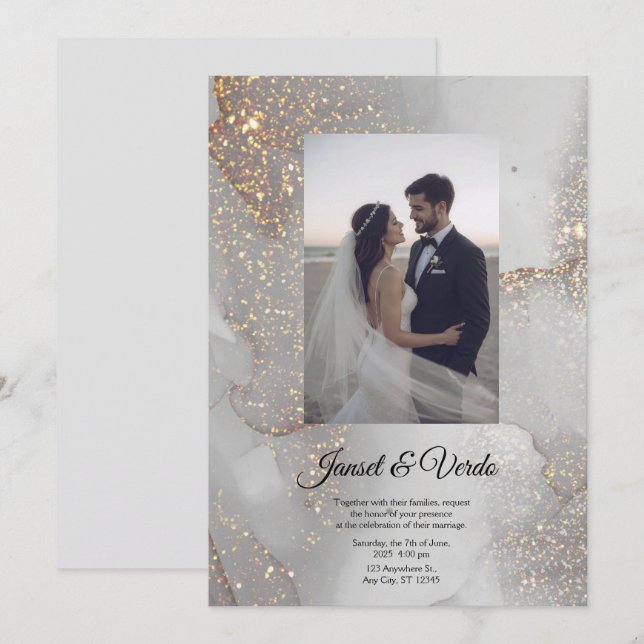 Convite de Casamento Noiva e Noivo com Brilho Prat (Frente/Verso)